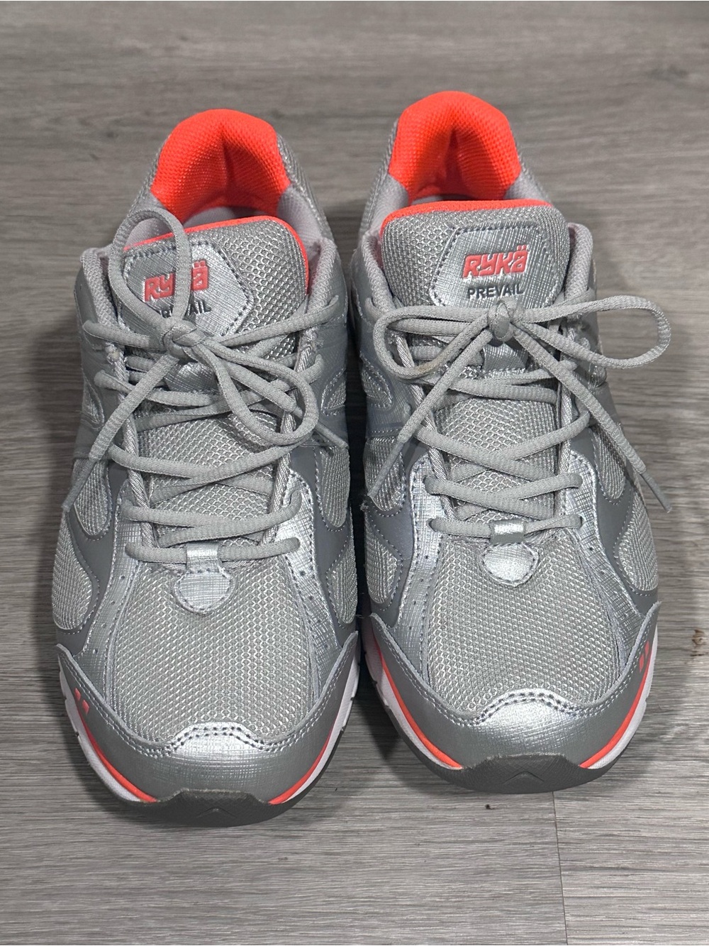 Ryka Silver and Coral Lace-Up Athletic Sneakers